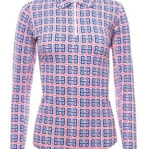 IBUKL Geo Key Long Sleeve Polo - Red/White/Blue Large VGUC